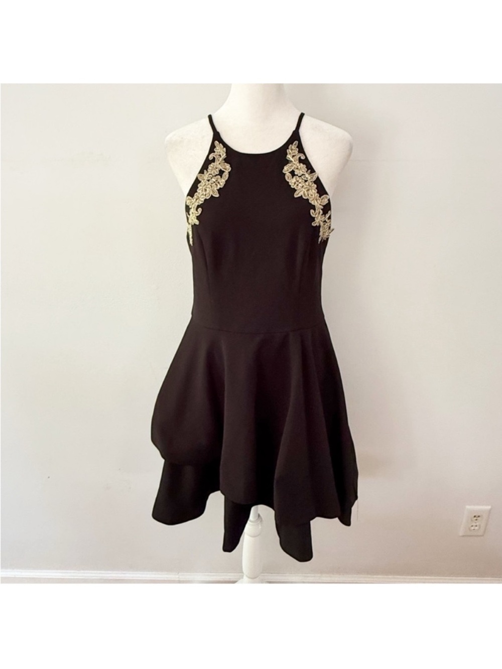 Vintage Women Y2K Gold Floral Dress Size 10 Glam Evening Party Formal Event